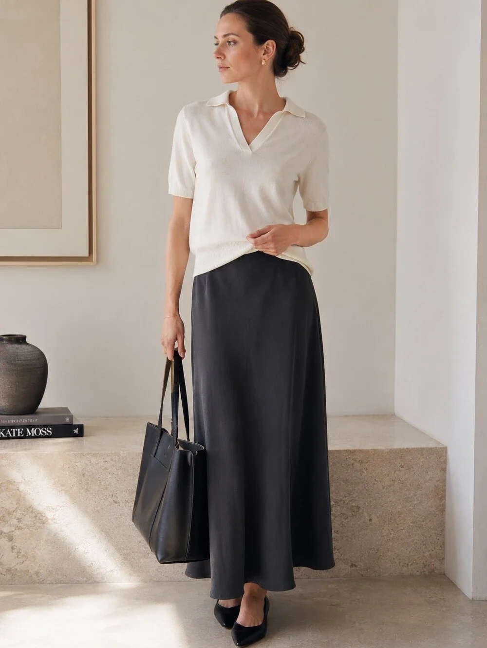 Vintage Lafayette 148 NY Wool Blend A-line Maxi Skirt in Gray Classic Women's 0P
